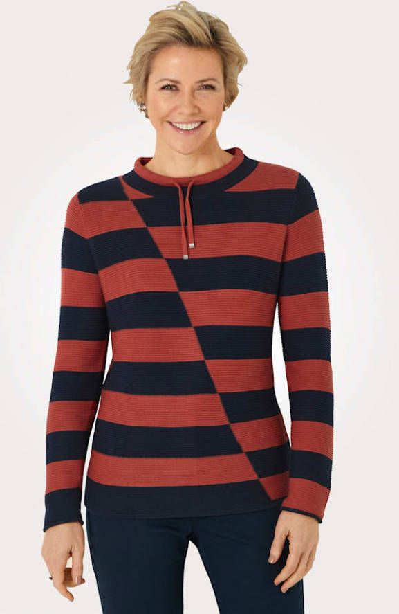 MONA Trui van Pima katoen Terracotta/Marine