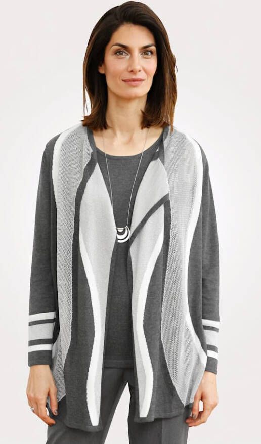 MONA Vest met intarsiapatroon Grijs/Wit/Zilverkleur