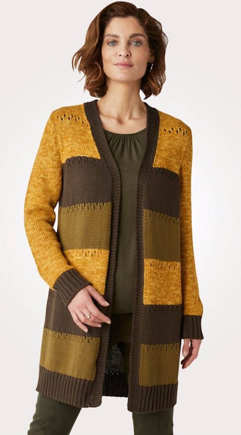 MONA Vest met subtiele ajourdetails Olijf/Mosgroen/Geel