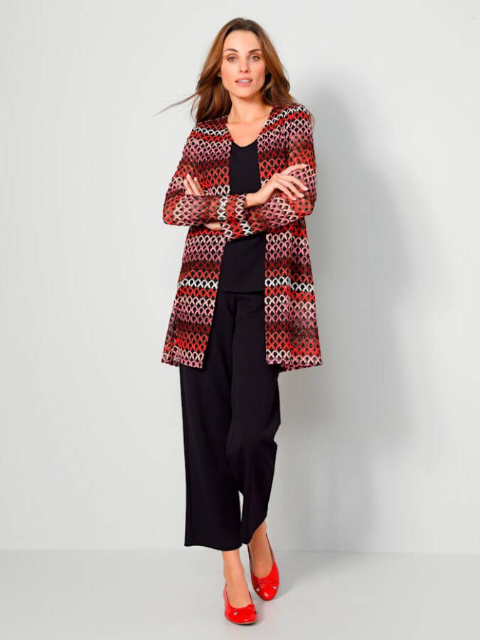 MONA Vestje van semitransparant grafisch kant Zwart/Rood/Roze