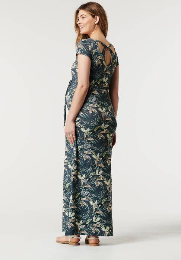 Noppies zwangerschapsjurk Lafayette met bladprint blauw