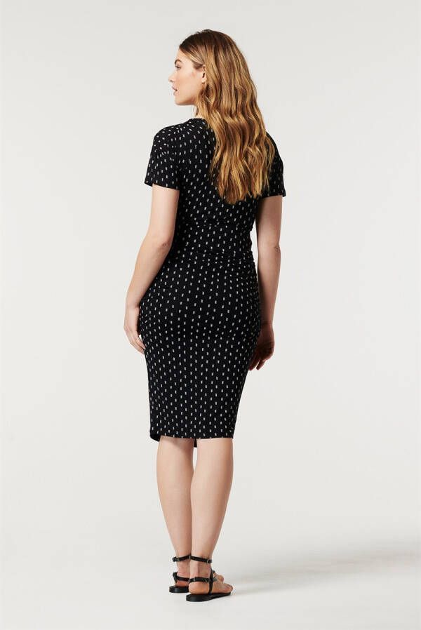 Noppies zwangerschapsjurk Madison met all over print en ceintuur zwart