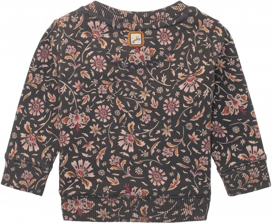 Noppies baby sweater Shelburne met all over print en ruches antraciet