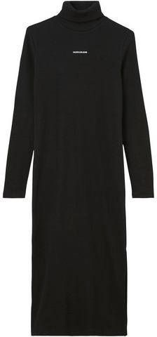Calvin Klein Jerseyjurk MICRO BRANDING ROLL NECK DRESS met jeans micro logo opschrift