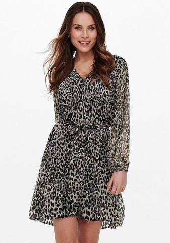 ONLY semi transparante jurk ONLCERA met panterprint en ceintuur bruin/zwart