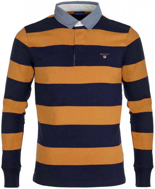 GANT Regular Fit Poloshirt lange mouw geel, Horizontale strepen