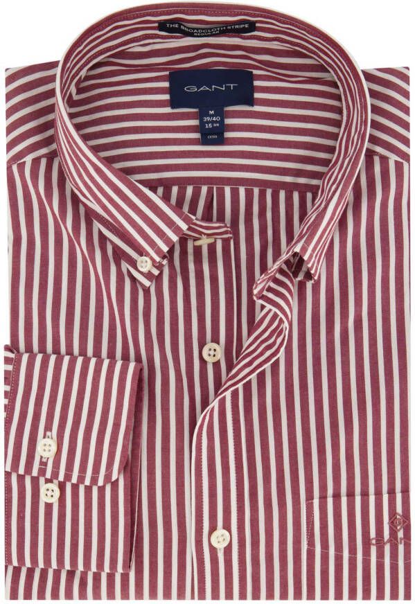 Gant casual overhemd bordeaux gestreept katoen wijde fit