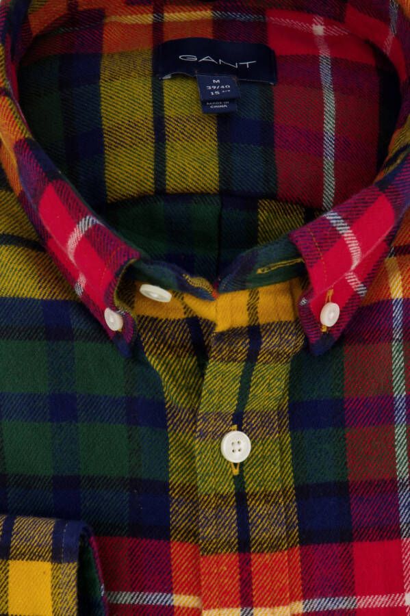 Gant casual overhemd geel geruit flanel wijde fit