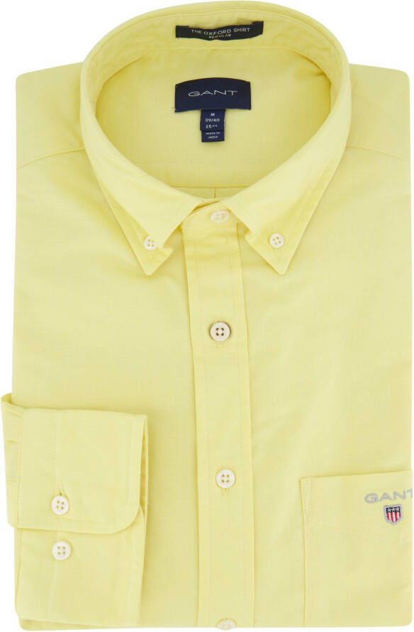 Gant casual overhemd lichtgeel effen katoen wijde fit