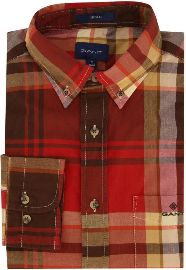 Gant casual overhemd rood geruit katoen normale fit