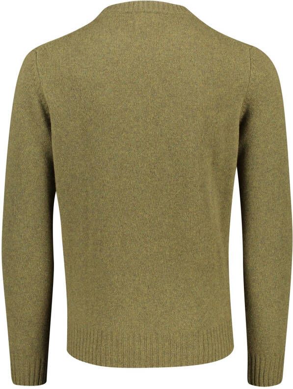 Gant Groene uni trui merinowol ronde hals normale fit