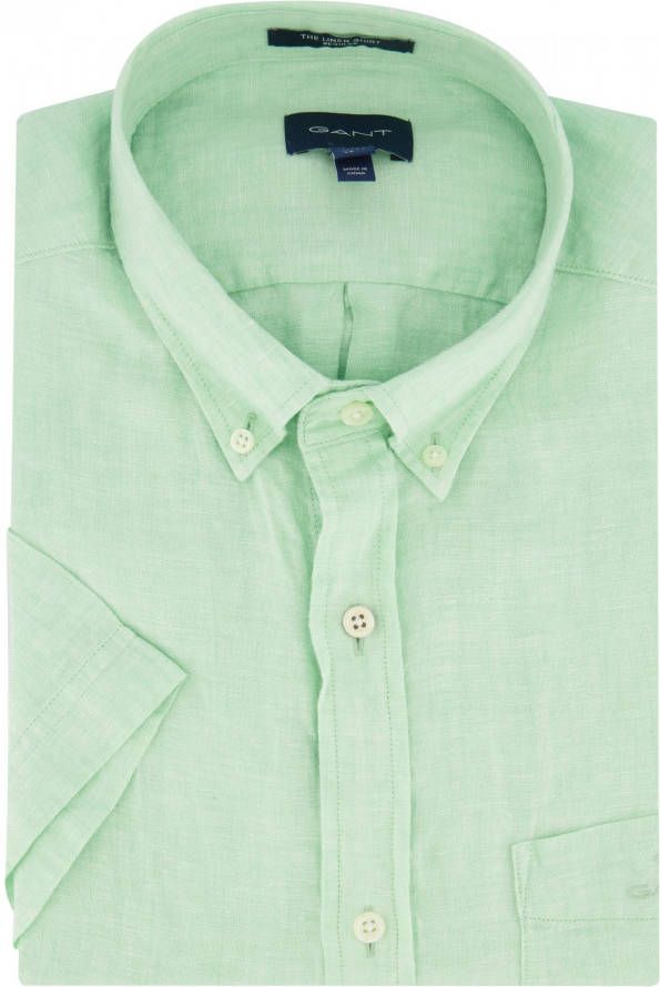 Gant overhemd korte mouw Regular fit lichtgroen linnen