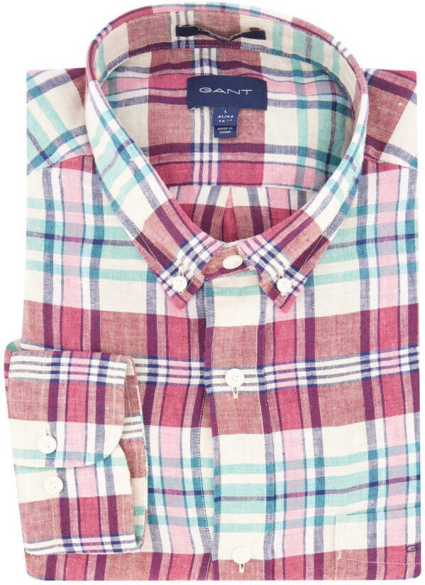 Gant Overhemd linnen geruit multicolor Regular Fit