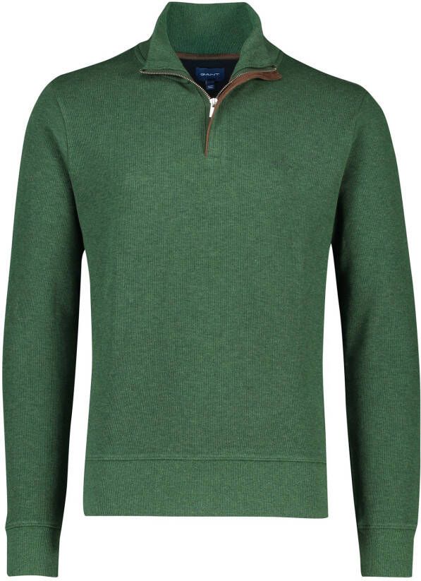 Gant trui groen effen katoen opstaande kraag