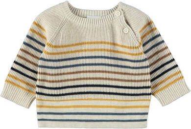 NAME IT BABY newborn baby gestreepte ribgebreide trui NBMSOPAS van biologisch katoen wit/blauw/geel