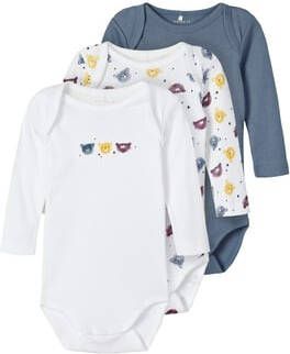 NAME IT BABY newborn baby romper NBMBODY set van 3 blauw/wit/geel