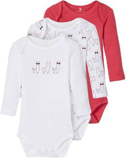 NAME IT BABY newborn baby romper NBFBODY set van 3 wit/roze