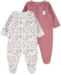 NAME IT BABY boxpak NBFNIGHTSUIT set van 2 roodbruin/wit/okergeel