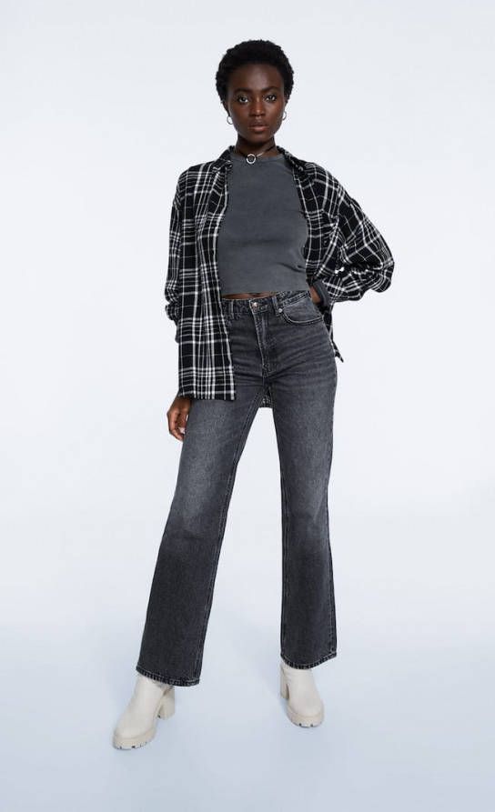 Stradivarius Acid Wash T Shirt Met Lange Mouw Donkergrijs