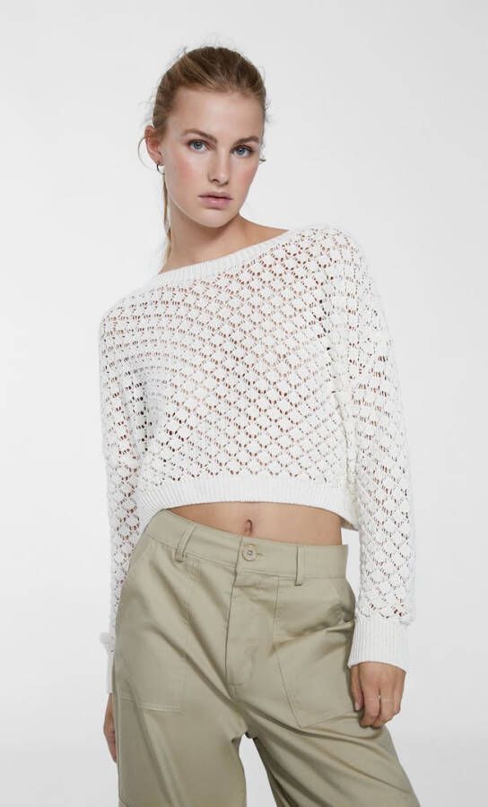 Stradivarius Ajour Trui Vanille