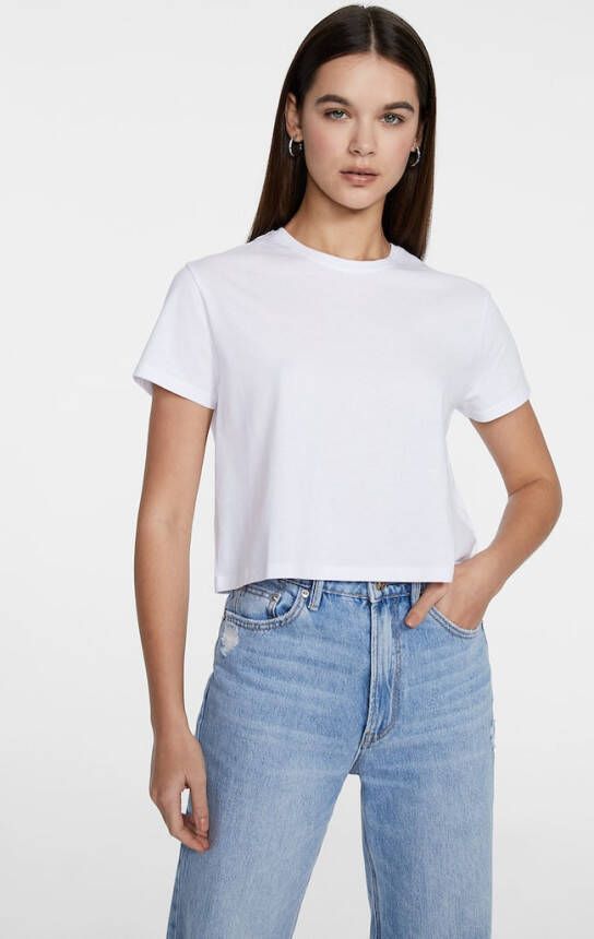 Stradivarius Basic Crop Top Met Korte Mouw Wit