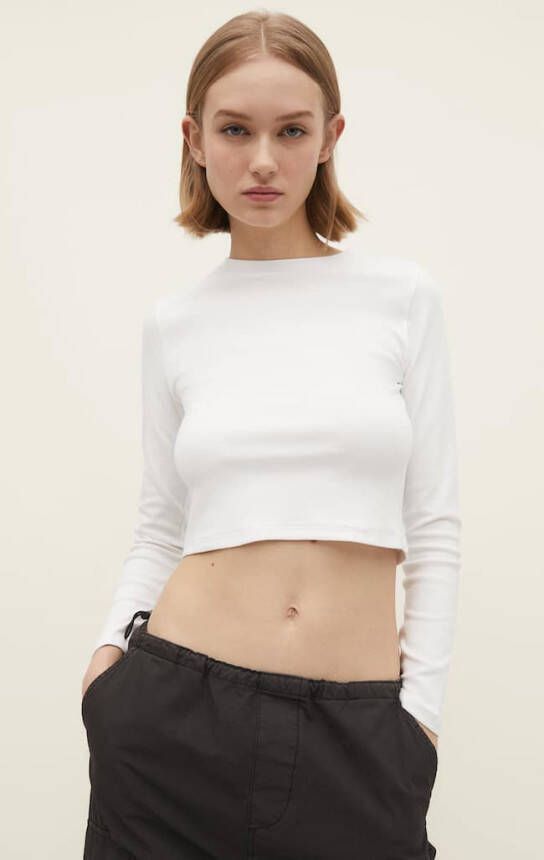 Stradivarius Basic Cropped T Shirt Van Katoen Wit