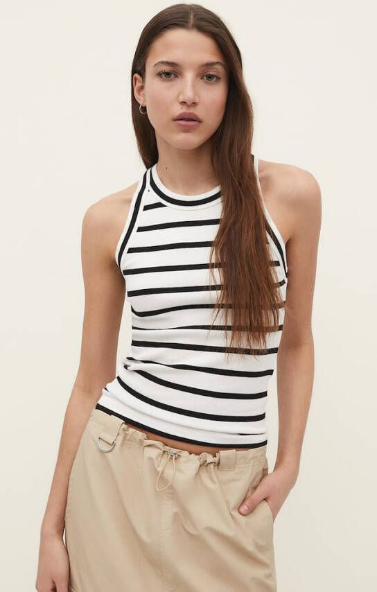 Stradivarius Basic Gestreept Racerback T Shirt Wit