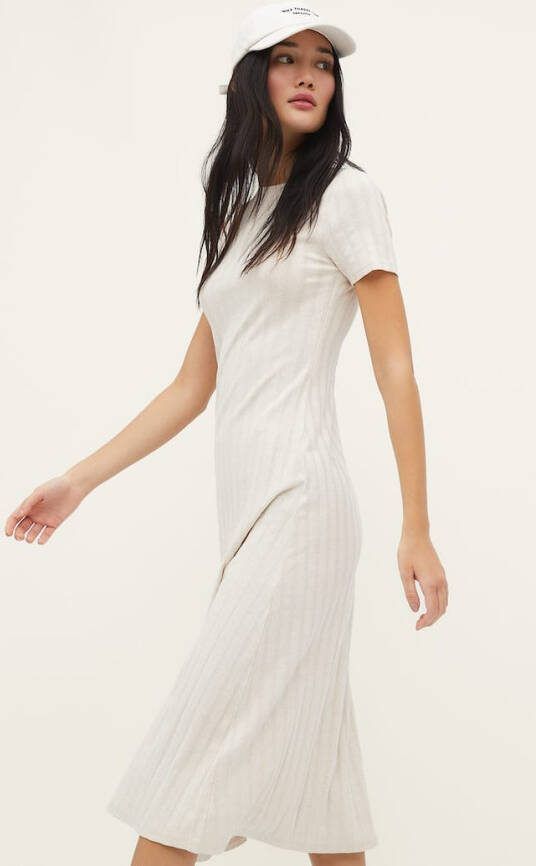 Stradivarius Basic Midi Jurk Met Ribcord Steen