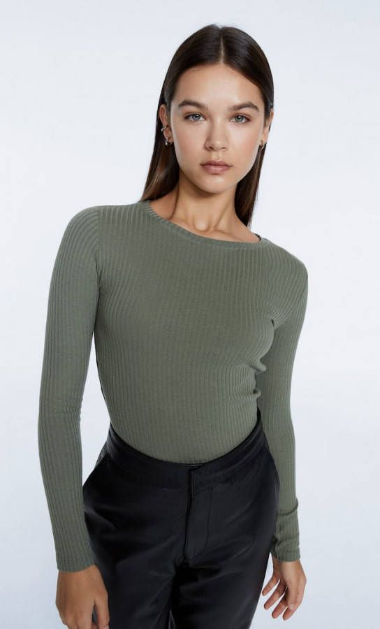 Stradivarius Basic Opengewerkt T Shirt Kaki