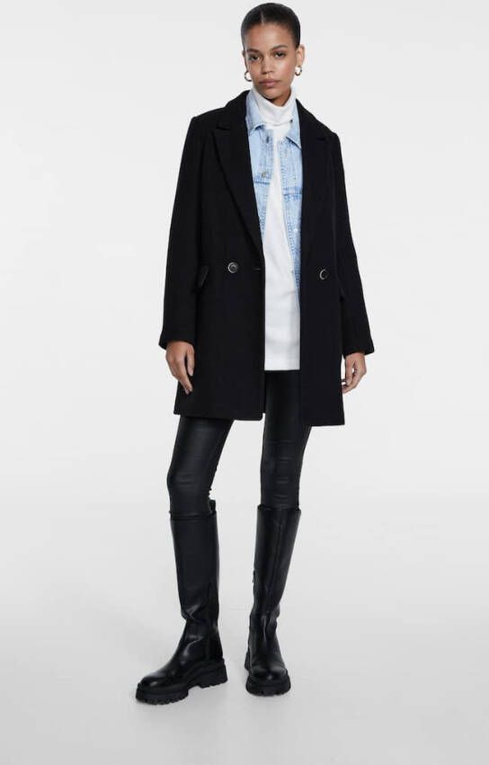 Stradivarius Basic Synthetisch Wollen Jas Zwart