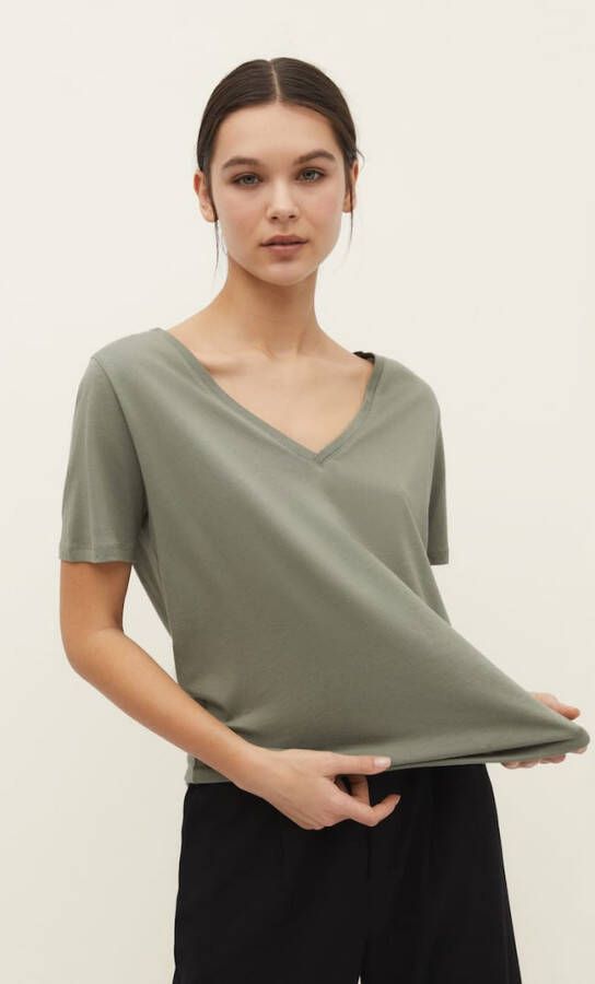 Stradivarius Basic T Shirt Met V Hals Kaki