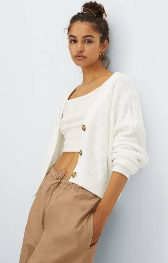 Stradivarius Basic Vest Met Knoopsluiting Ecru