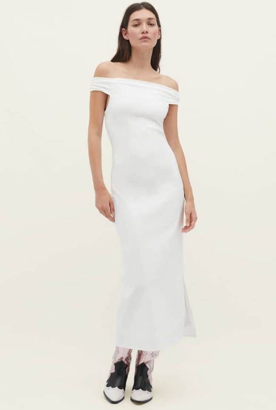 Stradivarius Bengaline Midi Jurk Met Een Blote Halslijn Ecru