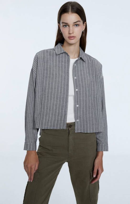 Stradivarius Blouse Met Gecombineerde Krijtstreep Grijs Melange