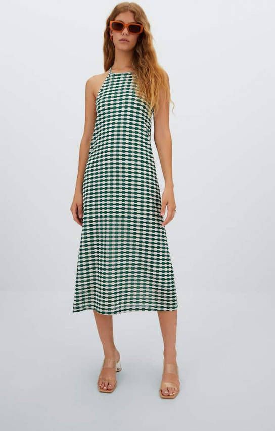 Stradivarius Crochet Midi Jurk Met Halter Flessengroen