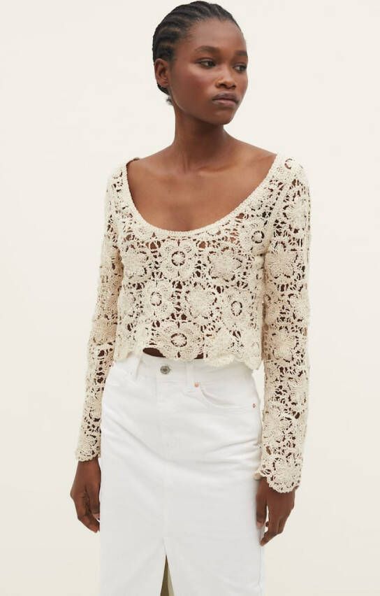 Stradivarius Crochet Top Met Wijde Hals Vanille