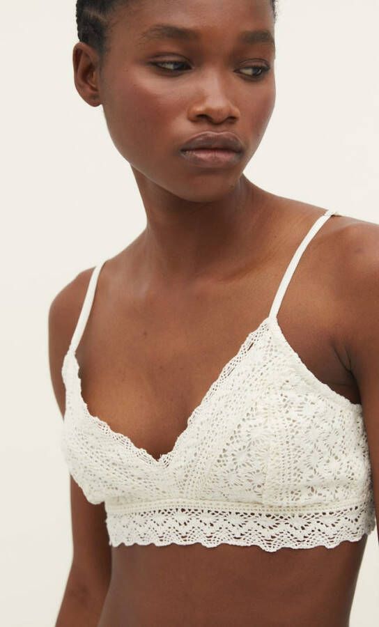 Stradivarius Crop Top Met Kant Vanille