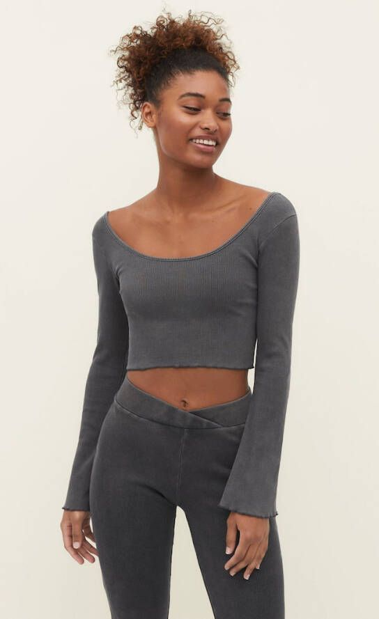 Stradivarius Crop Top Met Verwassen Effect Grijs