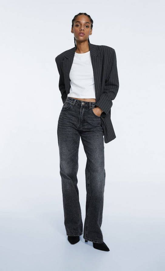 Stradivarius Cropped Shirt Met Lange Mouw Ecru