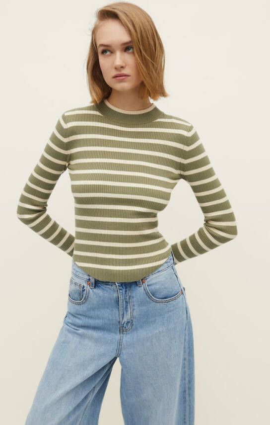 Stradivarius Curved Sweater Met Halve Col Kaki