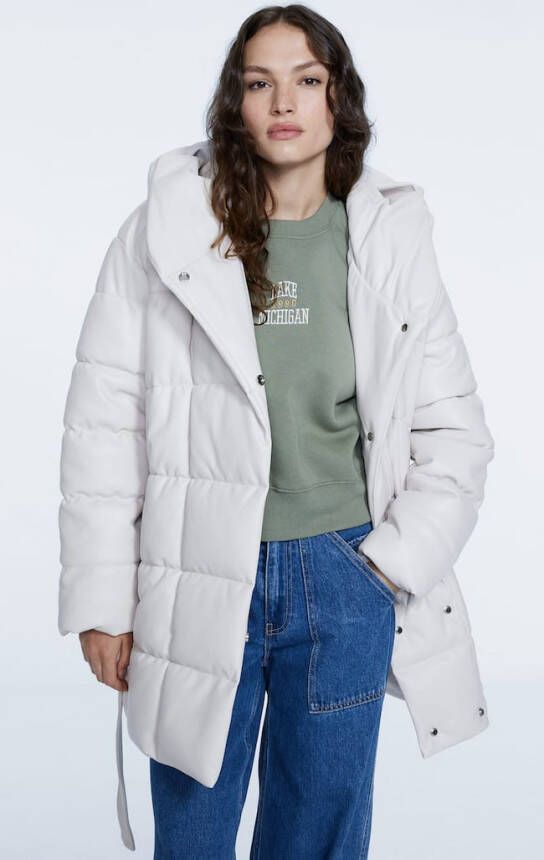 Stradivarius Donsjack Met Leereffect En Riem Vanille