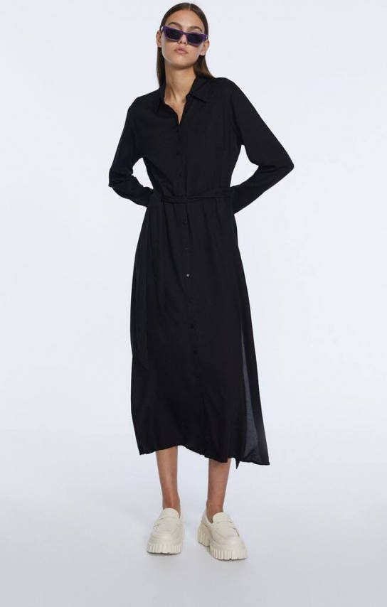 Stradivarius Eenvoudige Halflange Shirtdress Jurk Zwart