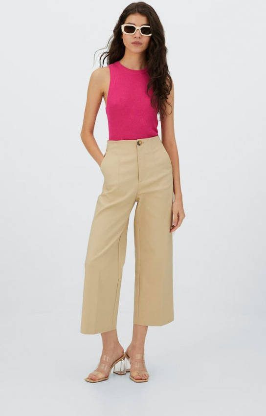 Stradivarius Elegante Lange Culottebroek Beige 36