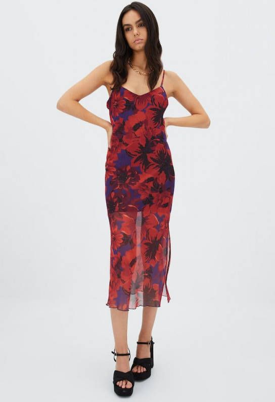 Stradivarius Gebloemde Tule Jurk Oranje