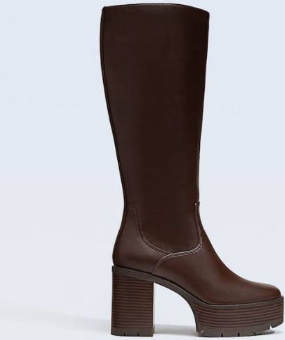 Stradivarius Gehakte Laars Met Plateauzool Met Houteffect Bruin 39