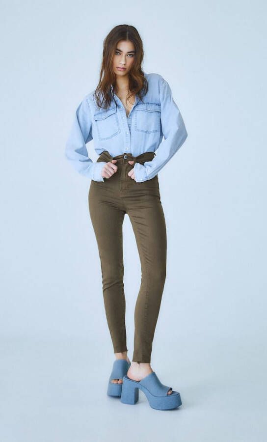 Stradivarius Gekleurde Jeans Met Superhoge Taille Kaki 38