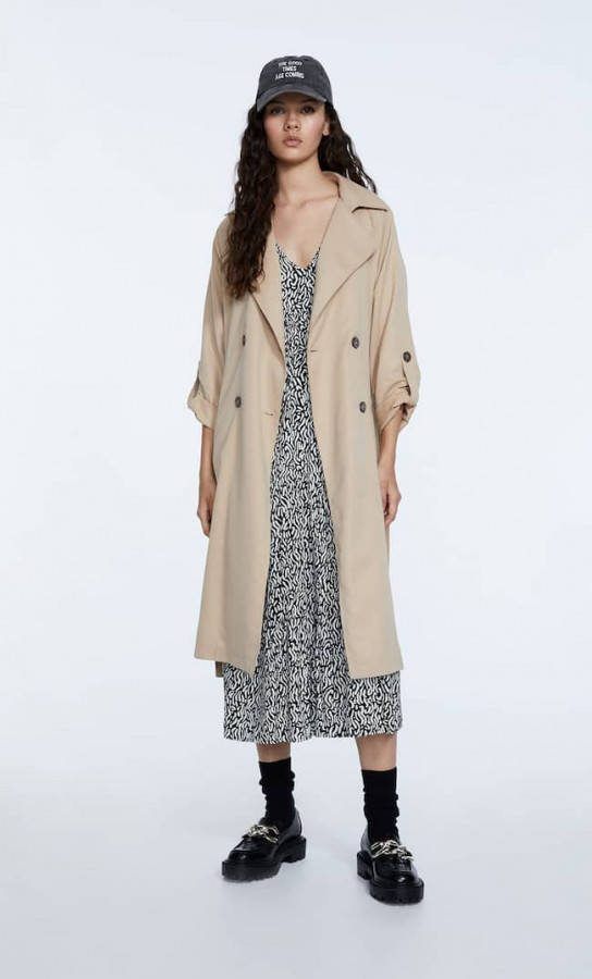 Stradivarius Gelaagde Midi Jurk Met Print Zwart