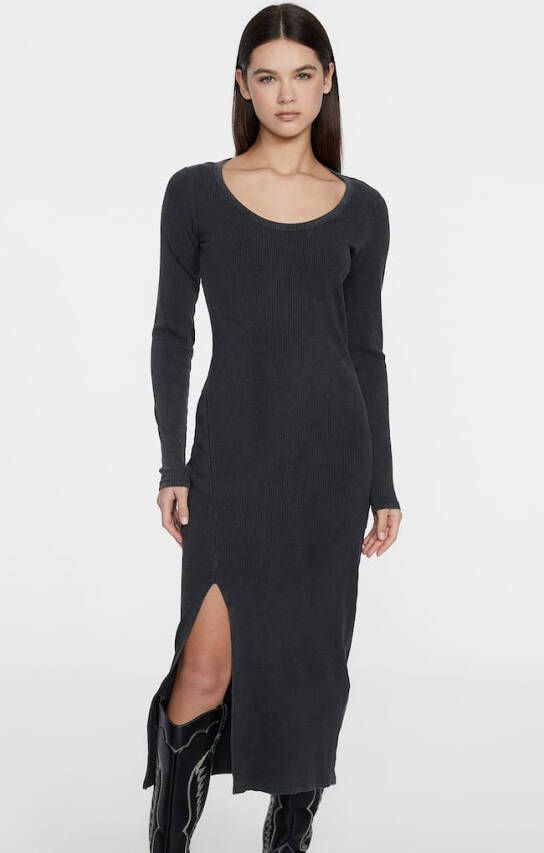 Stradivarius Geribde Midi Jurk Donkergrijs