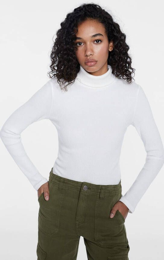 Stradivarius Geruwd T Shirt Met Col Ecru