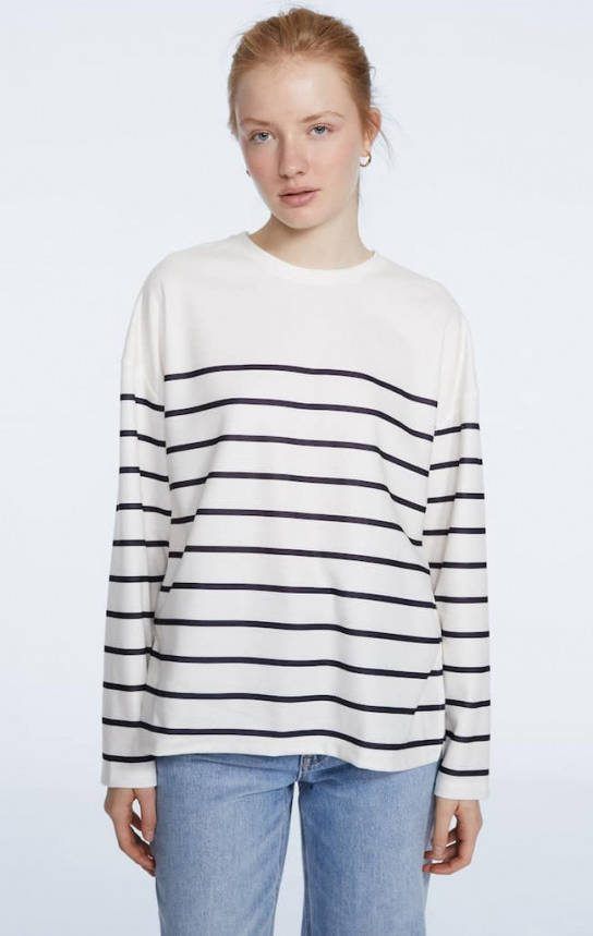Stradivarius Geruwd T Shirt Met Ronde Hals En Strepen Ecru